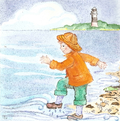 Daniel am Strand mit nasen Füßen